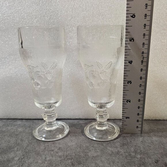 Vintage Pressed Glass Champagne Glasses With Fruit Motif Set Of 2 1970s-1980s - Picture 6 of 8
